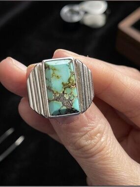 Rectangular Turquoise Stone Sterling Ring